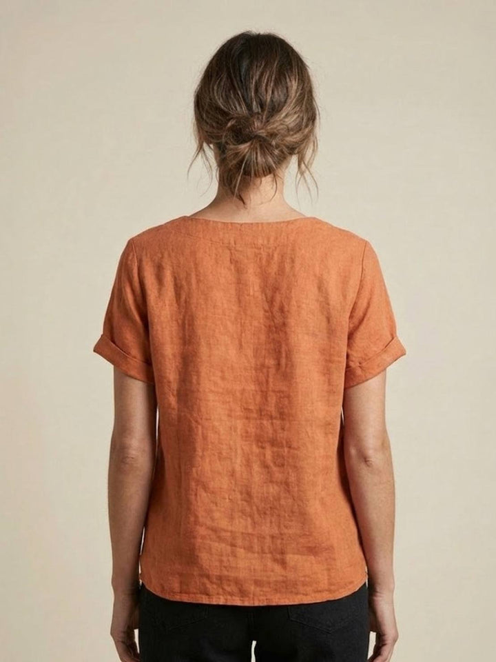 Foreen | Dames Casual Scoop Neck Knopdetail Korte Mouwen Top