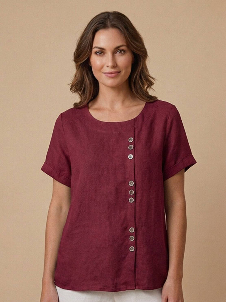 Foreen | Dames Casual Scoop Neck Knopdetail Korte Mouwen Top