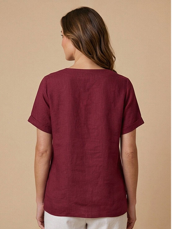 Foreen | Dames Casual Scoop Neck Knopdetail Korte Mouwen Top