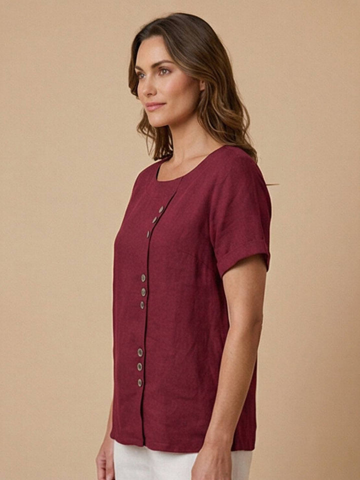 Foreen | Dames Casual Scoop Neck Knopdetail Korte Mouwen Top