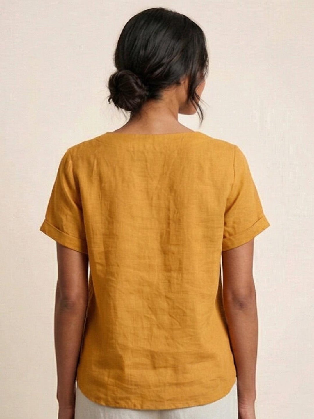 Foreen | Dames Casual Scoop Neck Knopdetail Korte Mouwen Top