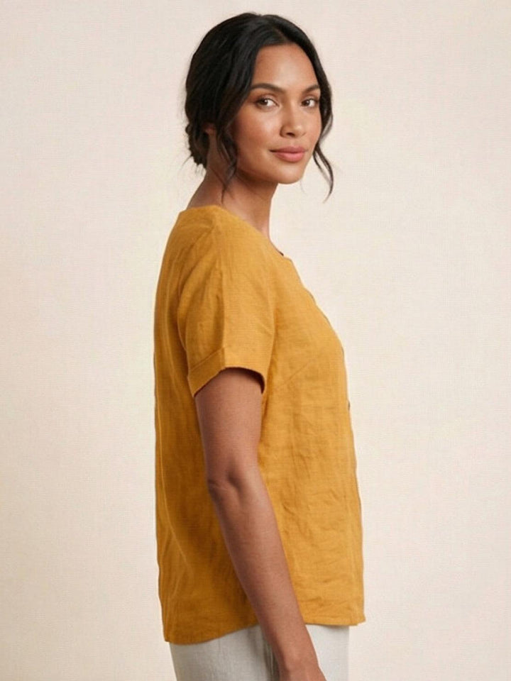 Foreen | Dames Casual Scoop Neck Knopdetail Korte Mouwen Top
