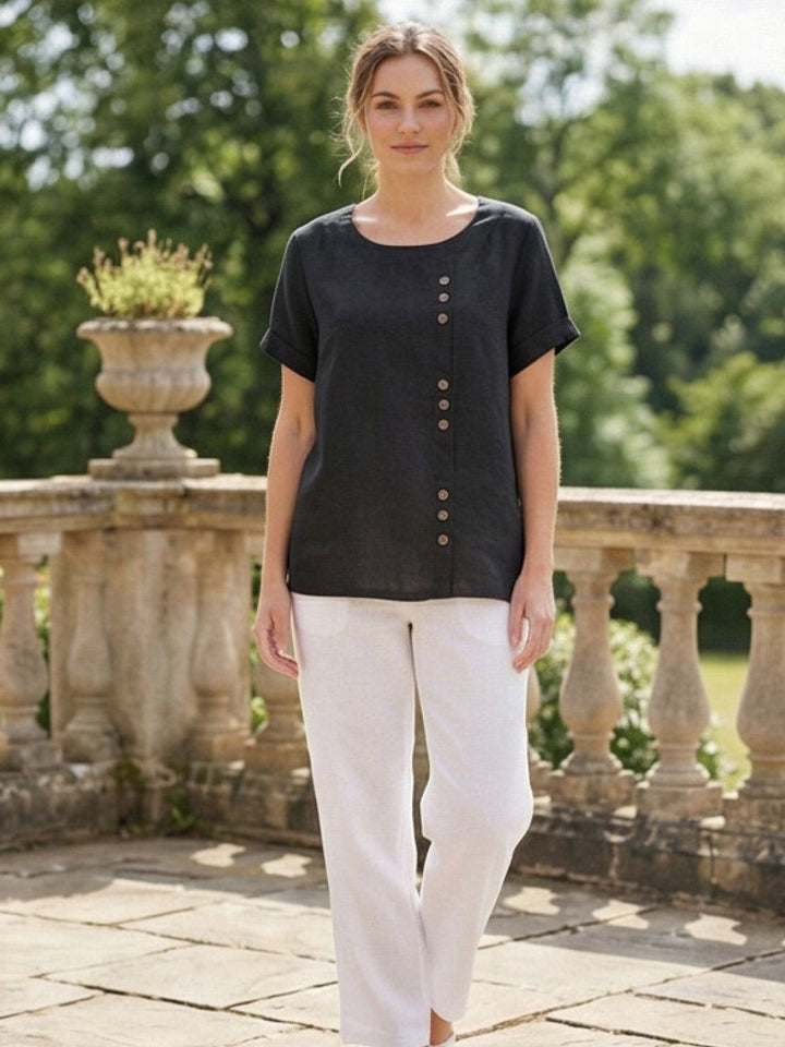Foreen | Dames Casual Scoop Neck Knopdetail Korte Mouwen Top