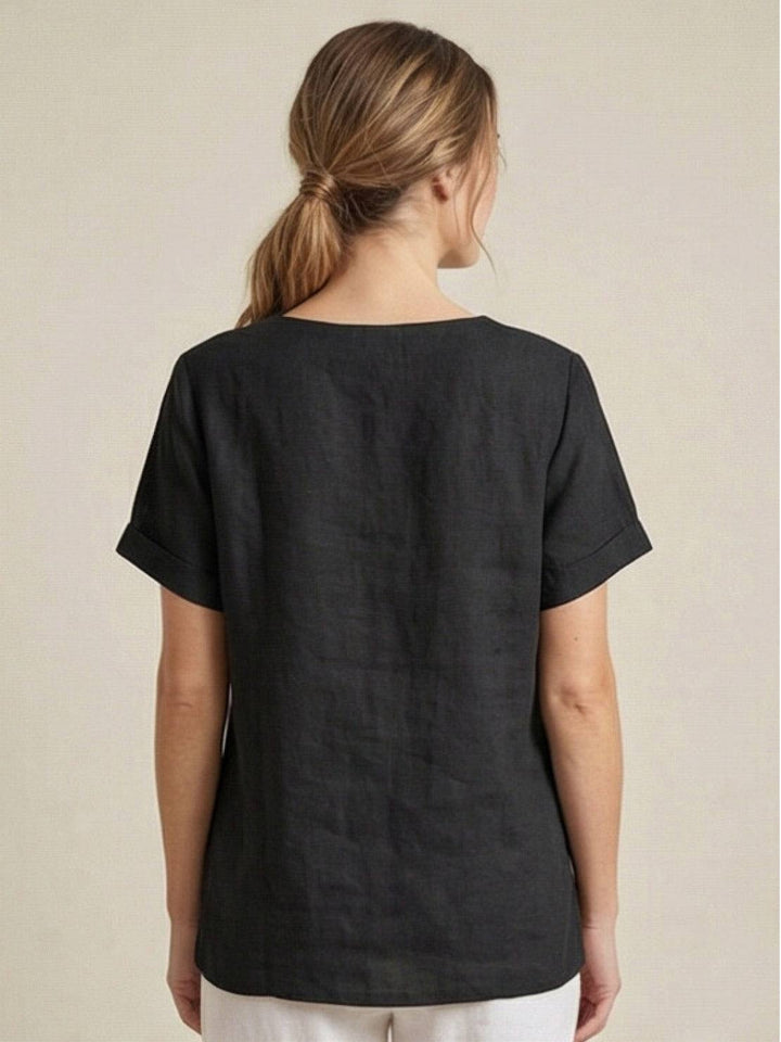 Foreen | Dames Casual Scoop Neck Knopdetail Korte Mouwen Top