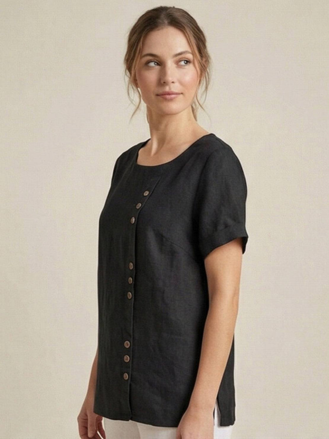 Foreen | Dames Casual Scoop Neck Knopdetail Korte Mouwen Top