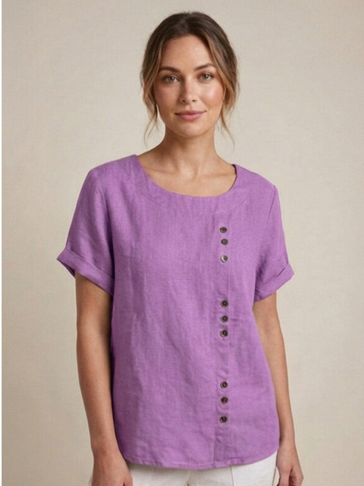 Foreen | Dames Casual Scoop Neck Knopdetail Korte Mouwen Top