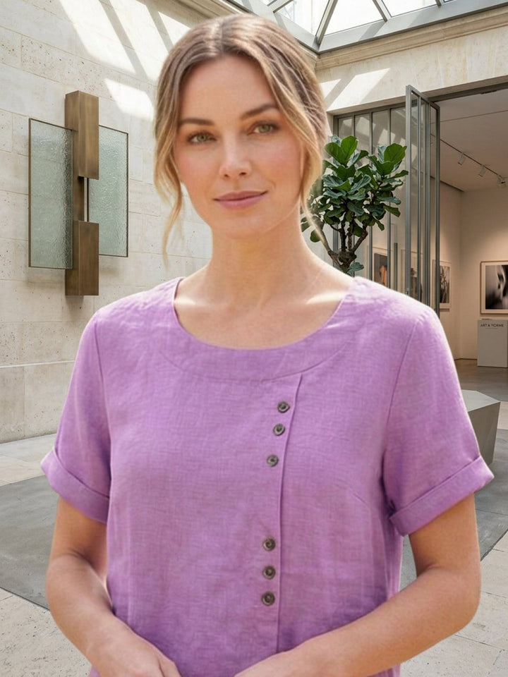 Foreen | Dames Casual Scoop Neck Knopdetail Korte Mouwen Top