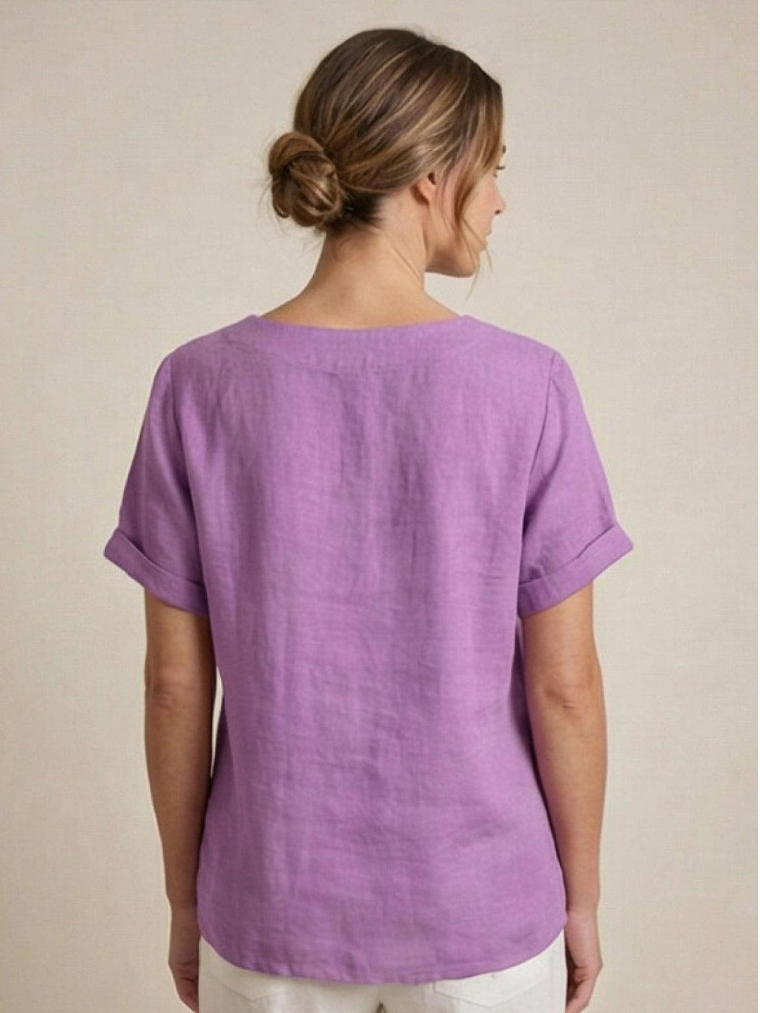 Foreen | Dames Casual Scoop Neck Knopdetail Korte Mouwen Top