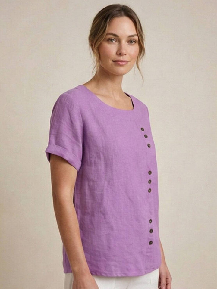 Foreen | Dames Casual Scoop Neck Knopdetail Korte Mouwen Top