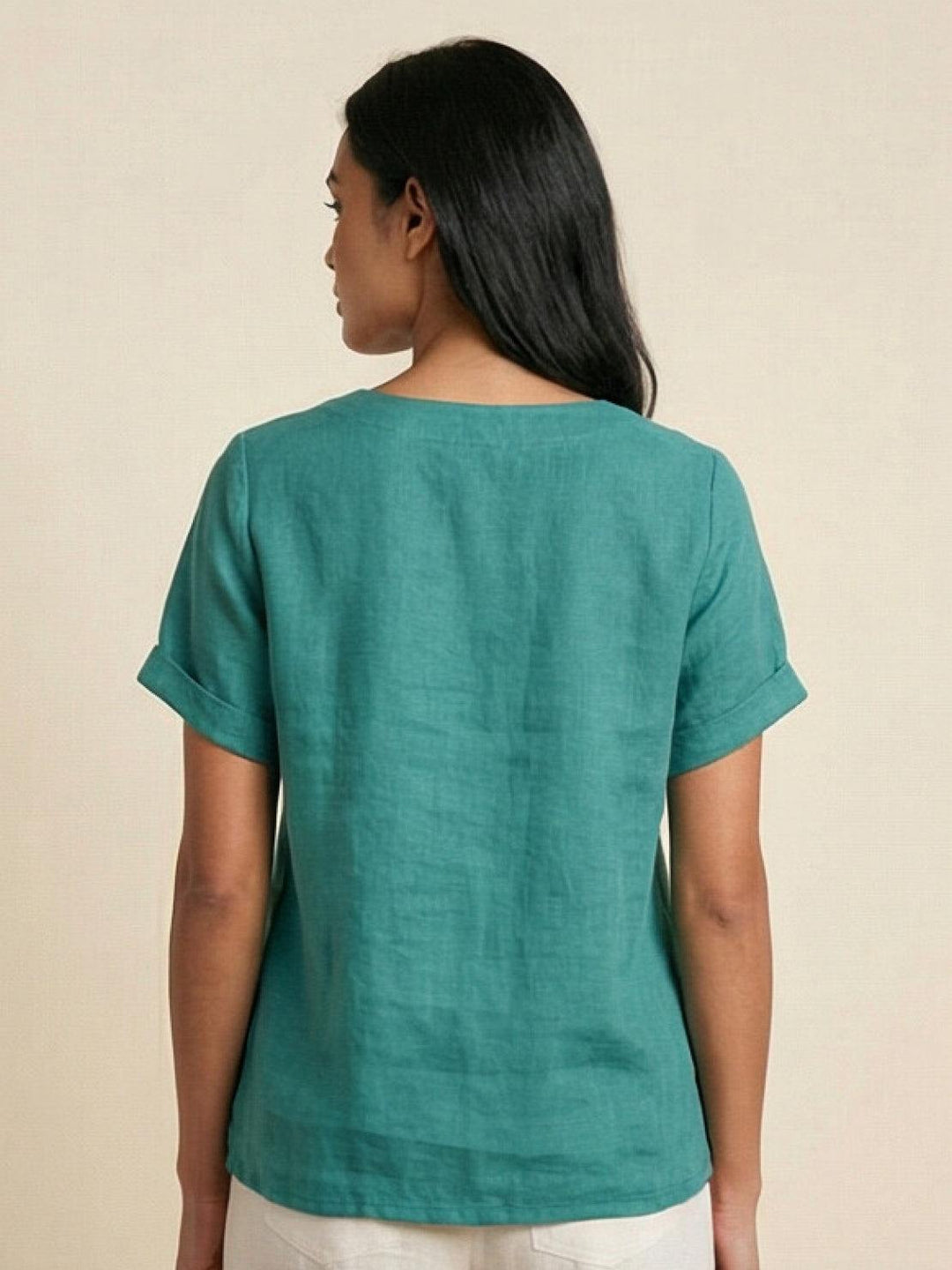 Foreen | Dames Casual Scoop Neck Knopdetail Korte Mouwen Top