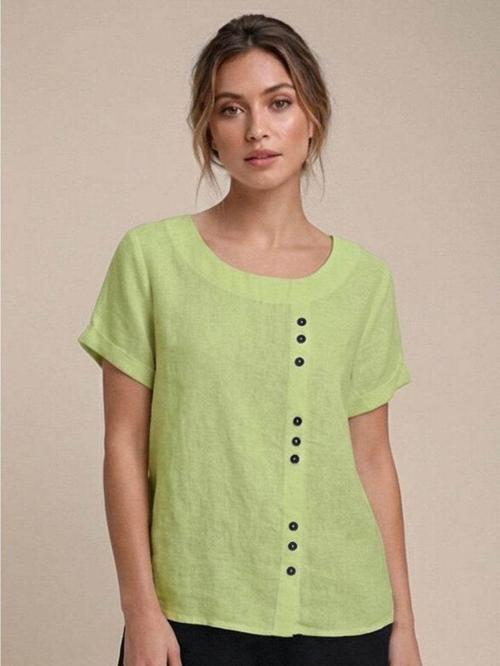 Foreen | Dames Casual Scoop Neck Knopdetail Korte Mouwen Top