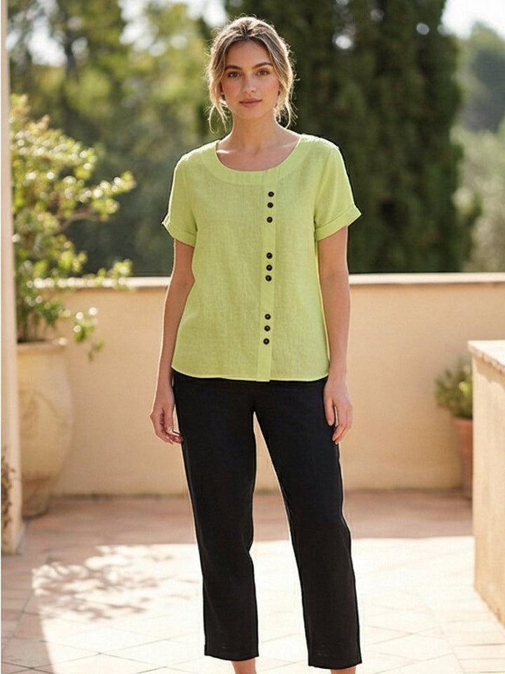Foreen | Dames Casual Scoop Neck Knopdetail Korte Mouwen Top