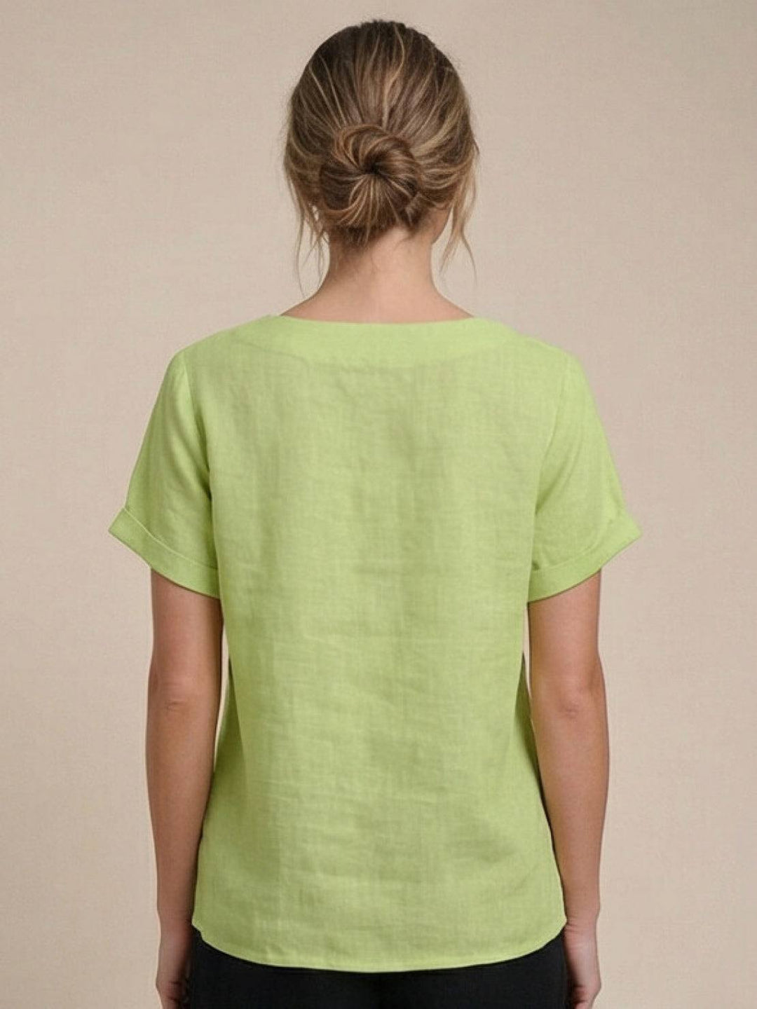Foreen | Dames Casual Scoop Neck Knopdetail Korte Mouwen Top