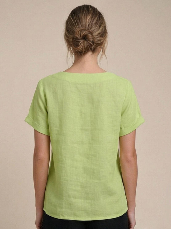 Foreen | Dames Casual Scoop Neck Knopdetail Korte Mouwen Top