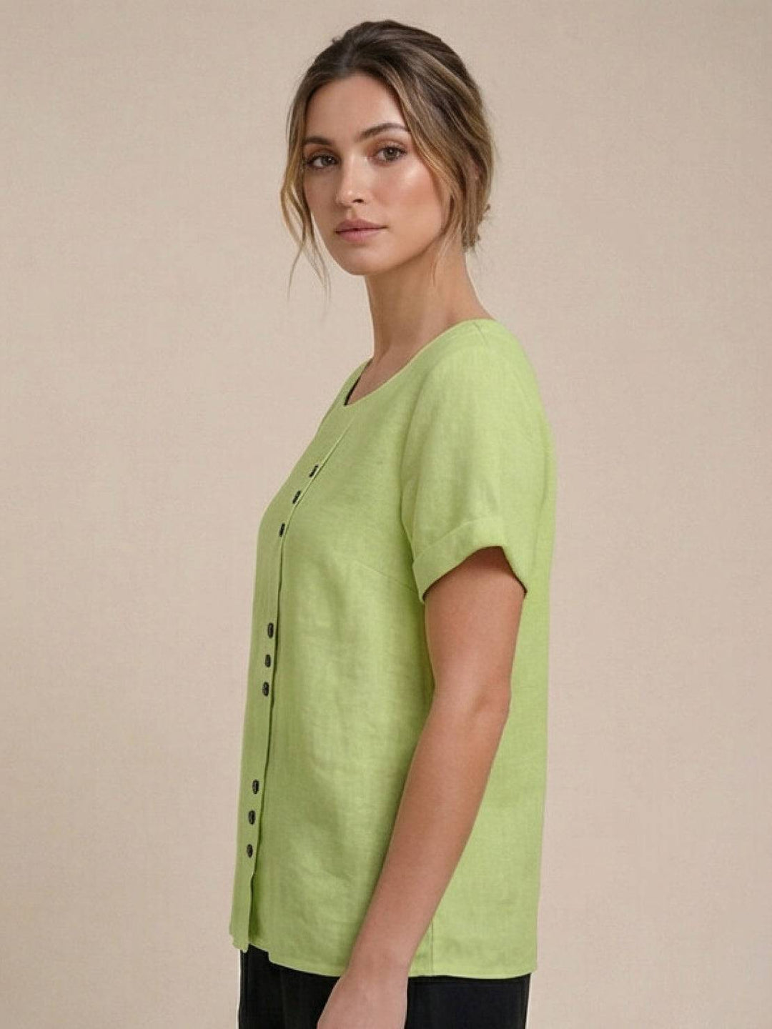 Foreen | Dames Casual Scoop Neck Knopdetail Korte Mouwen Top