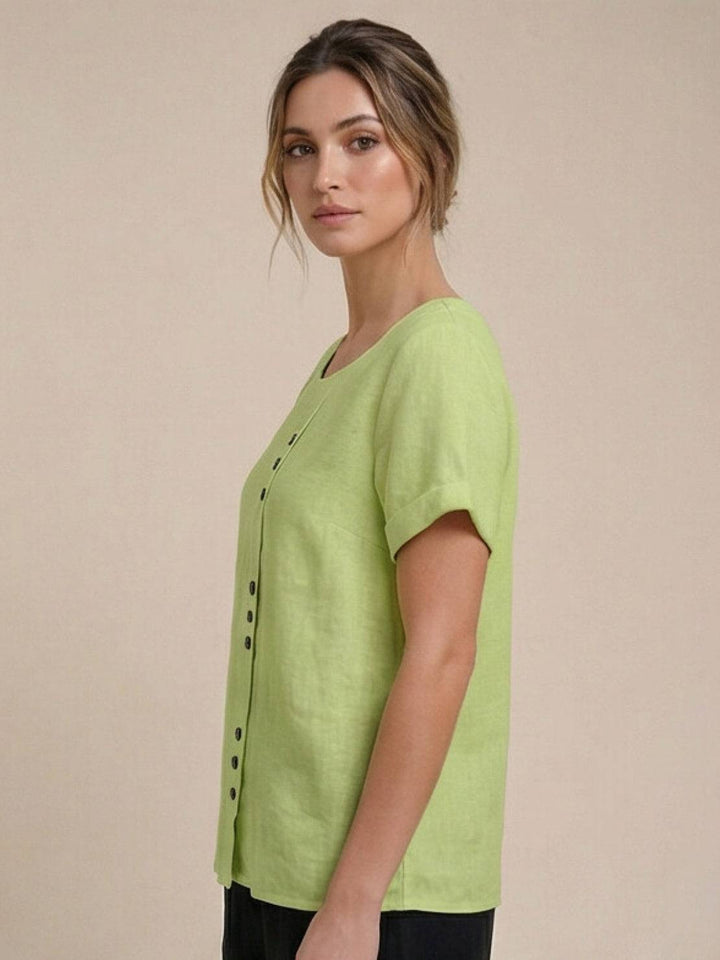Foreen | Dames Casual Scoop Neck Knopdetail Korte Mouwen Top