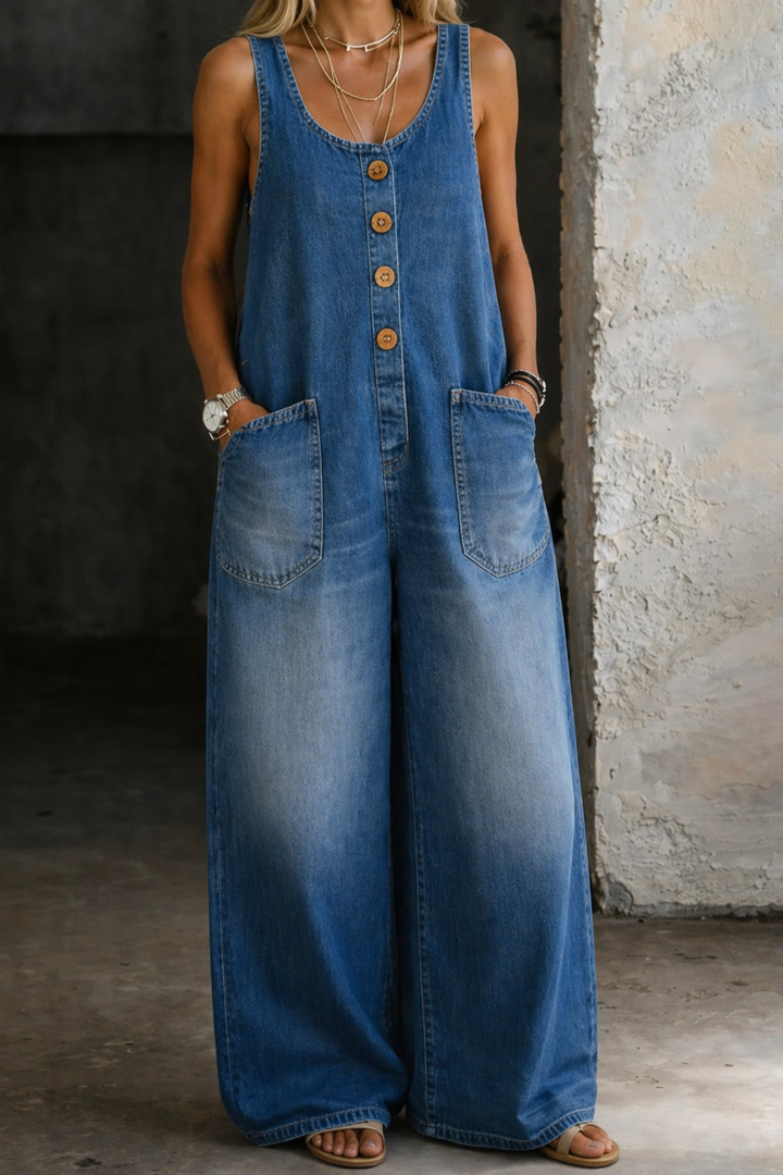 Remy | Dames Overalls met Knopen en Brede Pijpen