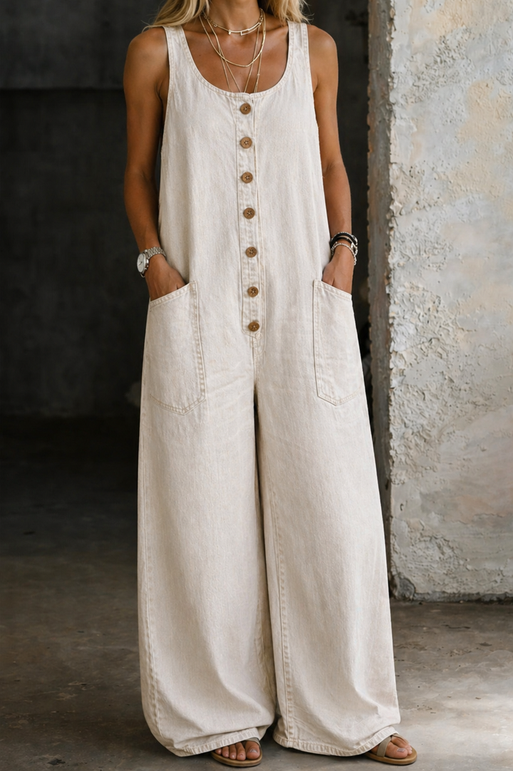 Remy | Dames Overalls met Knopen en Brede Pijpen