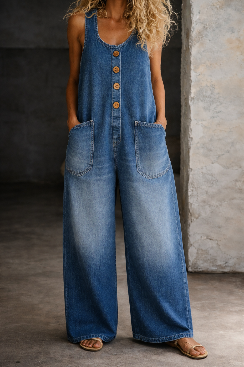 Remy | Dames Overalls met Knopen en Brede Pijpen