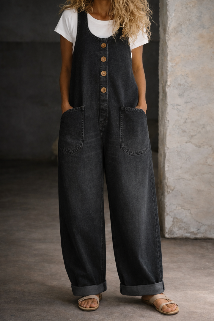 Remy | Dames Overalls met Knopen en Brede Pijpen