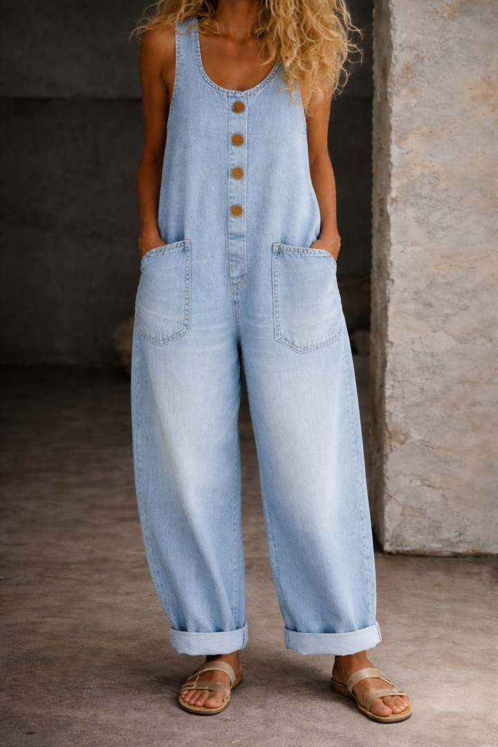 Remy | Dames Overalls met Knopen en Brede Pijpen
