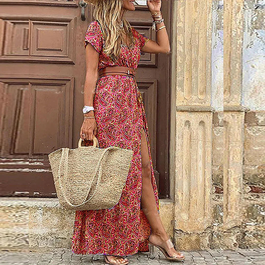 Sienna | Luchtige Boho Vakantiedress Met Bijpassende Ceintuur