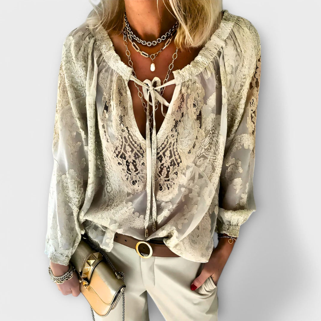 Rosalynn | Dames V-Hals Lange Mouwen Kant Blouse