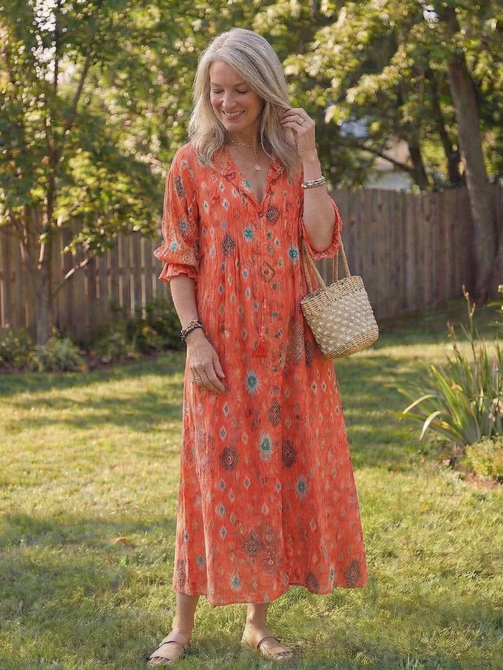 Roselyn | Dames Bloemige Maxi Jurk met Knopen
