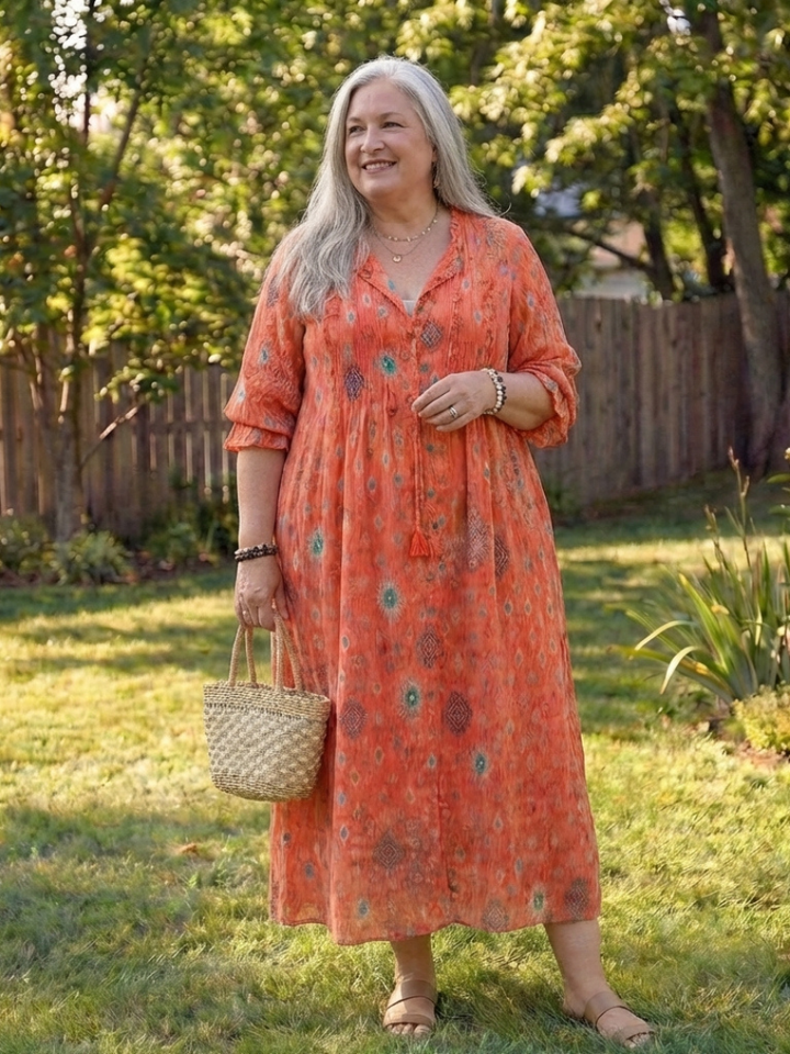 Roselyn | Dames Bloemige Maxi Jurk met Knopen