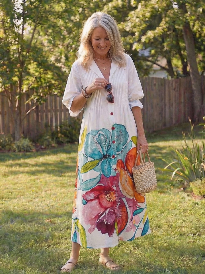 Roselyn | Dames Bloemige Maxi Jurk met Knopen