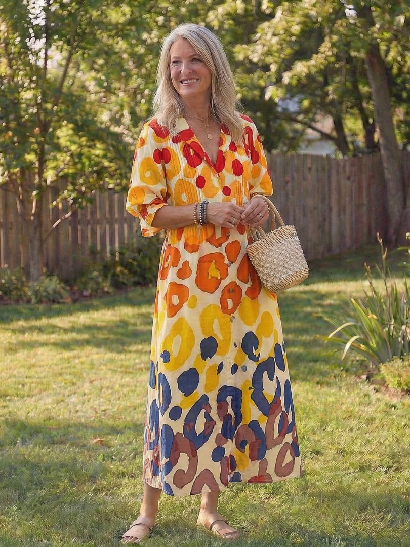 Roselyn | Dames Bloemige Maxi Jurk met Knopen