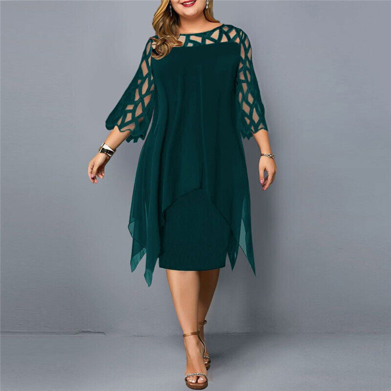 Stella | Dames Plus Size Vloeiende Drapé Midi Jurk