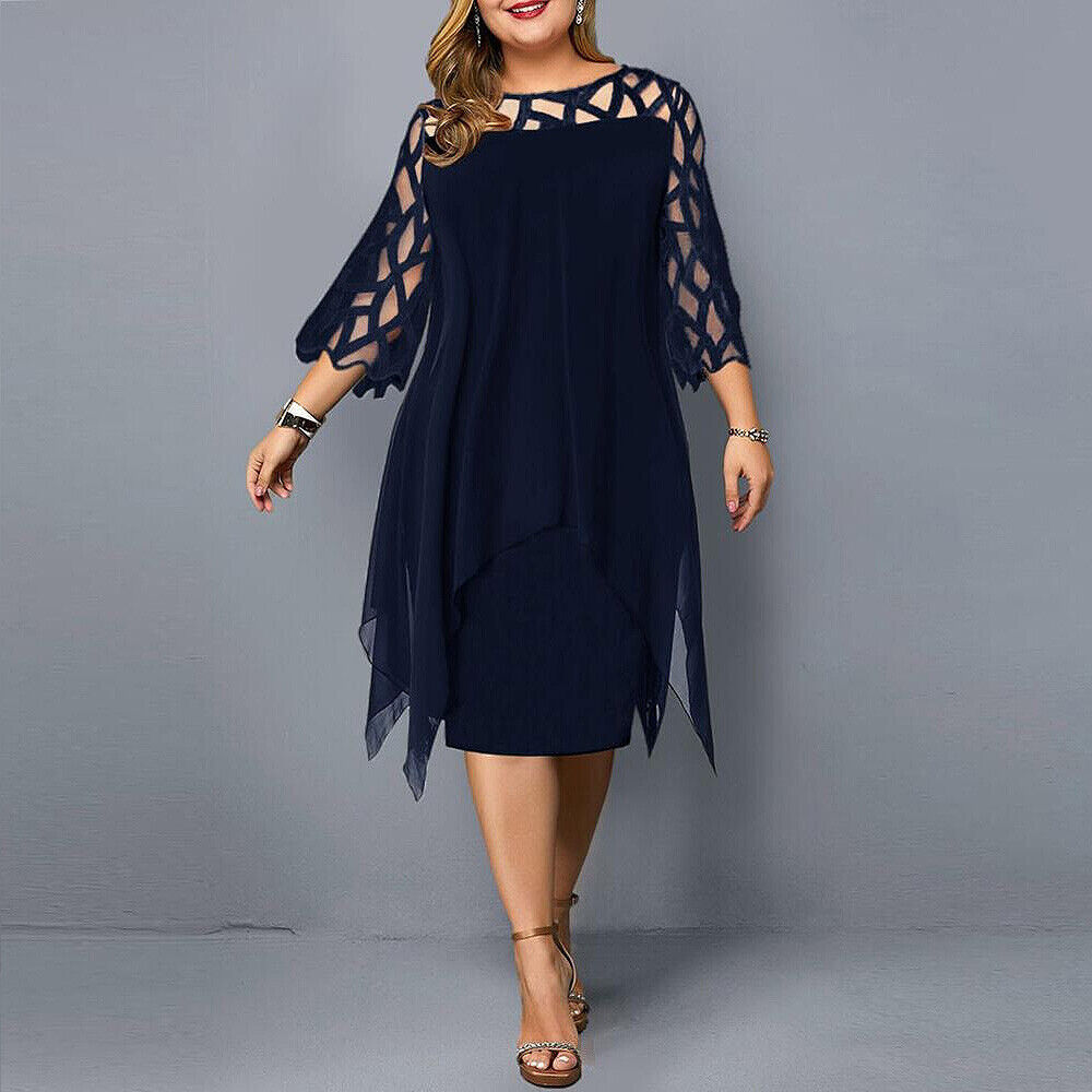 Stella | Dames Plus Size Vloeiende Drapé Midi Jurk