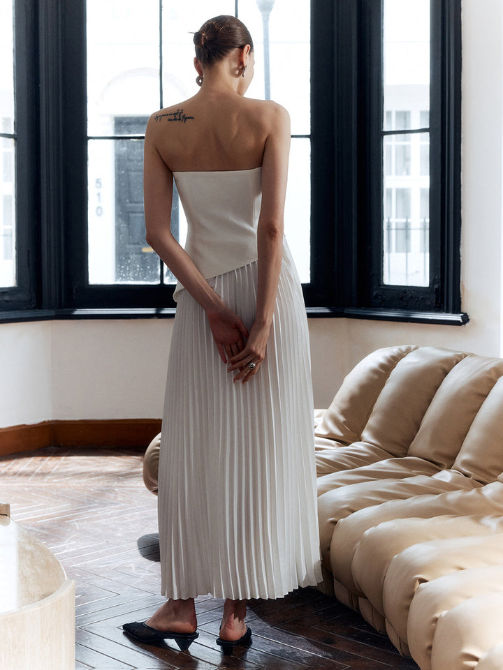 Wenen | Dames Strapless Plissé Maxi Jurk met Zijsplit