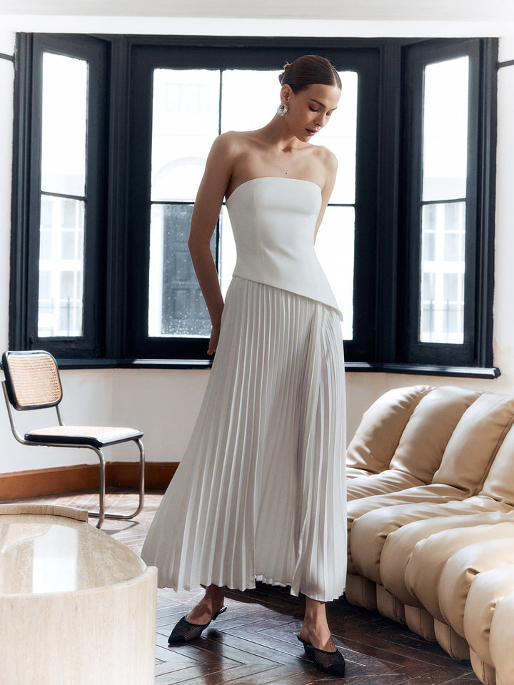 Wenen | Dames Strapless Plissé Maxi Jurk met Zijsplit