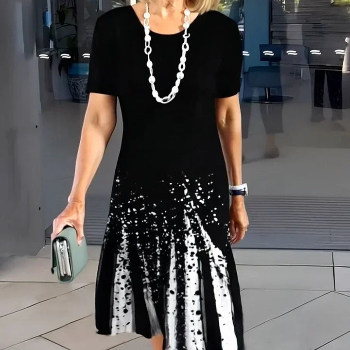Vivid | Dames Print Midi Jurk Korte Mouwen A-Lijn Casual