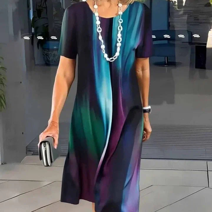 Vivid | Dames Print Midi Jurk Korte Mouwen A-Lijn Casual