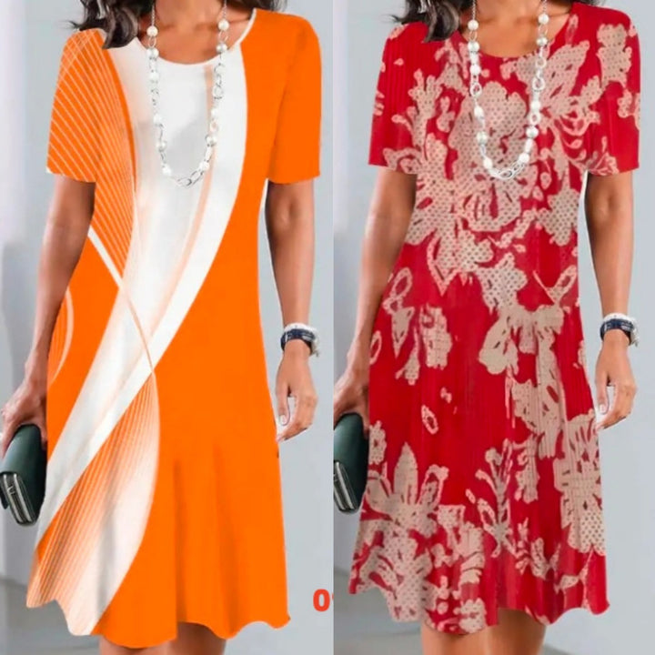 Vivid | Dames Print Midi Jurk Korte Mouwen A-Lijn Casual