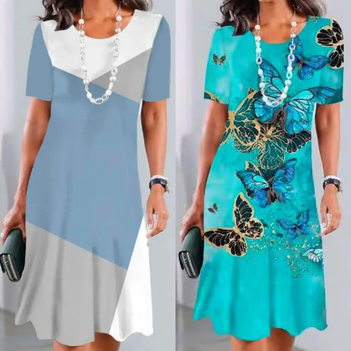 Vivid | Dames Print Midi Jurk Korte Mouwen A-Lijn Casual