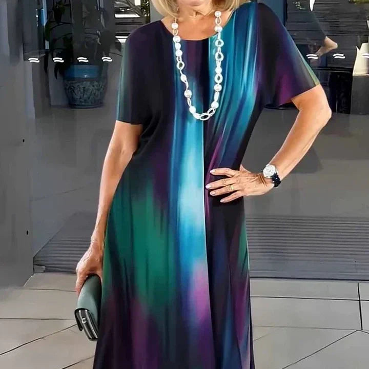 Vivid | Dames Print Midi Jurk Korte Mouwen A-Lijn Casual