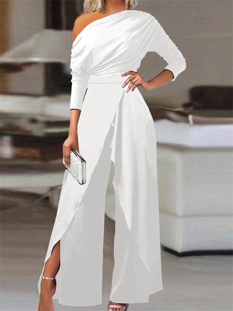 Valentina | Dames Off Shoulder Wijd Pijpen Jumpsuit