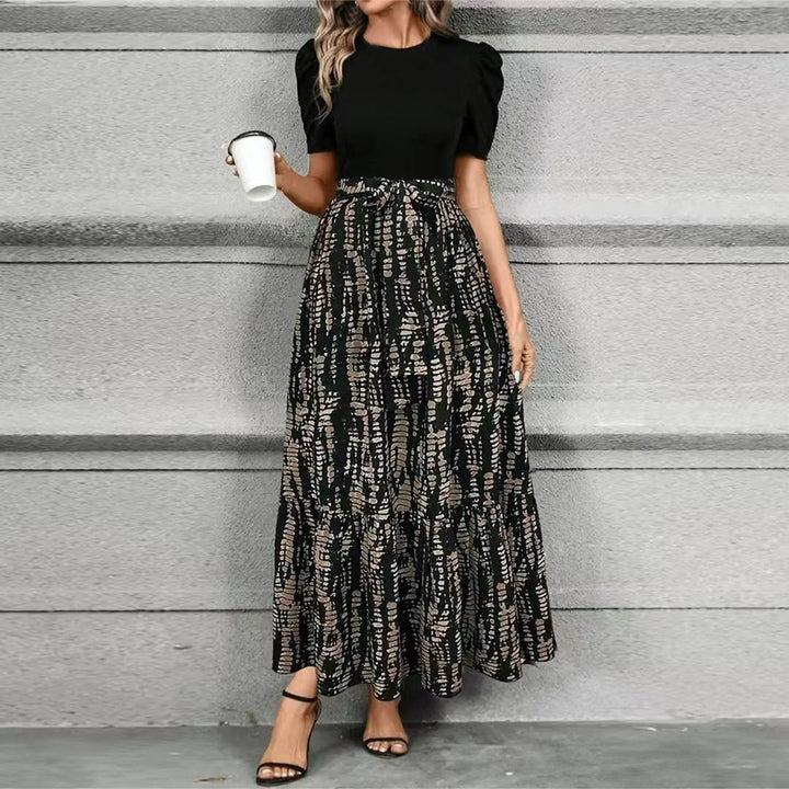 Elise | Dames Maxi-jurk met Pofmouwen en Bloemenprint met Strik Taille