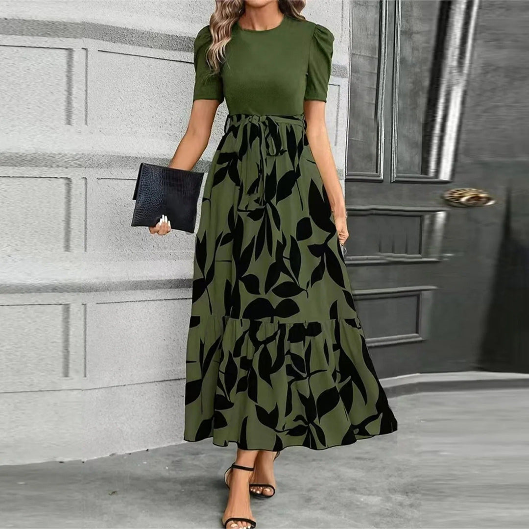 Elise | Dames Maxi-jurk met Pofmouwen en Bloemenprint met Strik Taille