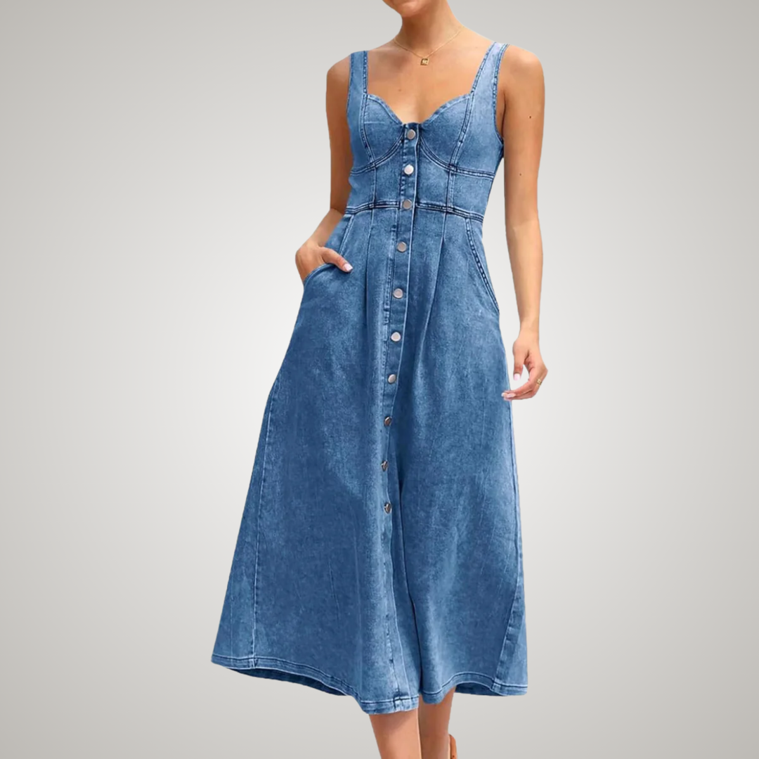 Cindy™ | Klassieke Mouwloze Denim Jurk met Knopen
