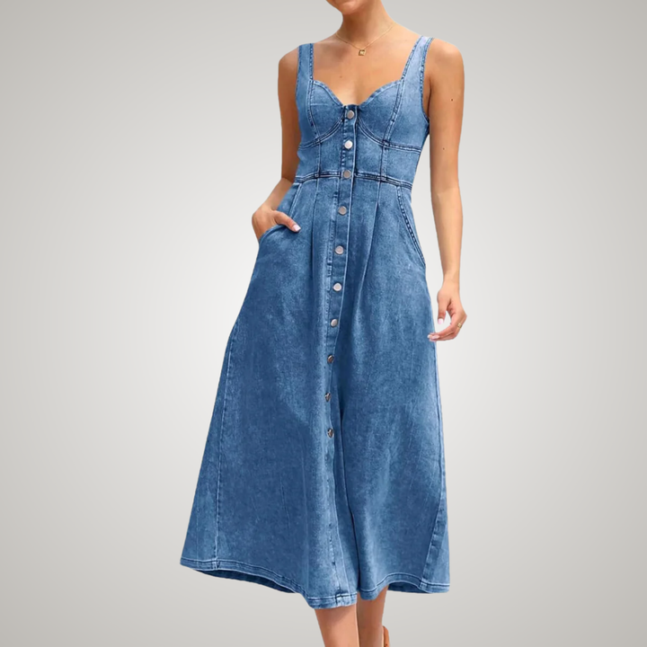 Cindy™ | Klassieke Mouwloze Denim Jurk met Knopen