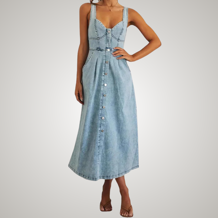 Cindy™ | Klassieke Mouwloze Denim Jurk met Knopen