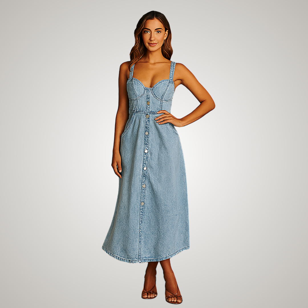 Cindy™ | Klassieke Mouwloze Denim Jurk met Knopen