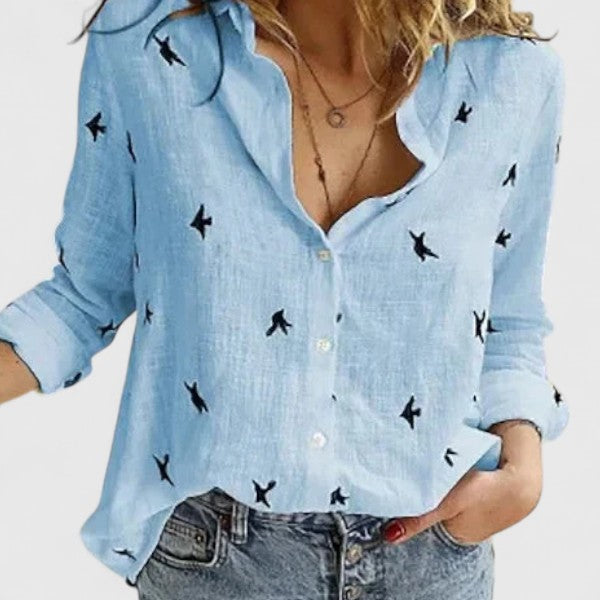 Winifred | Dames V-Hals Knoop Blouse met Lange Mouwen