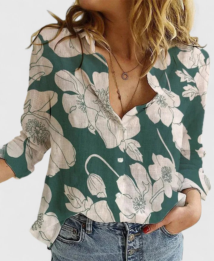 Winifred | Dames V-Hals Knoop Blouse met Lange Mouwen