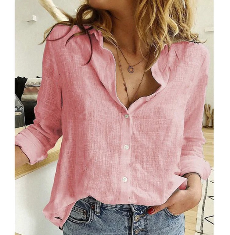 Winifred | Dames V-Hals Knoop Blouse met Lange Mouwen